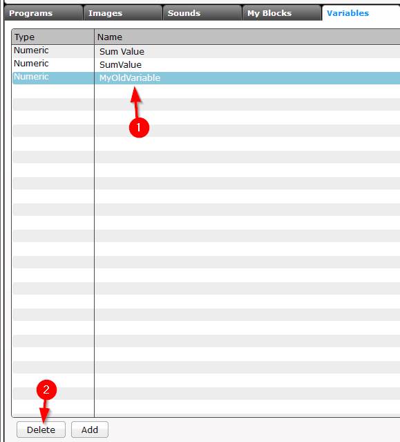 Lego Mindstorm EV3 Software - Variable Block - Remove Variable Step 3