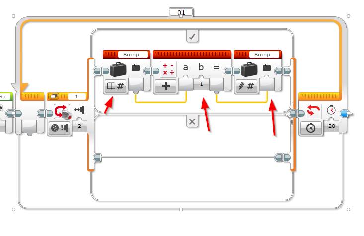 Lego Mindstorms EV3 Software - EV3 Brick Status Light Programming Block - Example Program 2 - Bump Game - Step 5