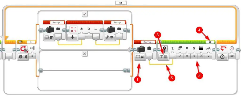 Lego Mindstorms EV3 Software - EV3 Brick Status Light Programming Block - Example Program 2 - Bump Game - Step 6