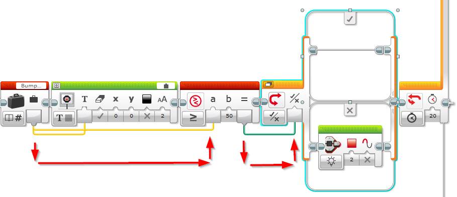 Lego Mindstorms EV3 Software - EV3 Brick Status Light Programming Block - Example Program 2 - Bump Game - Step 7