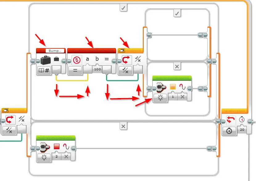 Lego Mindstorms EV3 Software - EV3 Brick Status Light Programming Block - Example Program 2 - Bump Game - Step 8