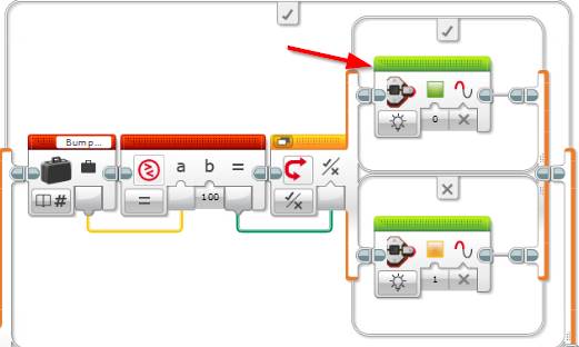 Lego Mindstorms EV3 Software - EV3 Brick Status Light Programming Block - Example Program 2 - Bump Game - Step 9