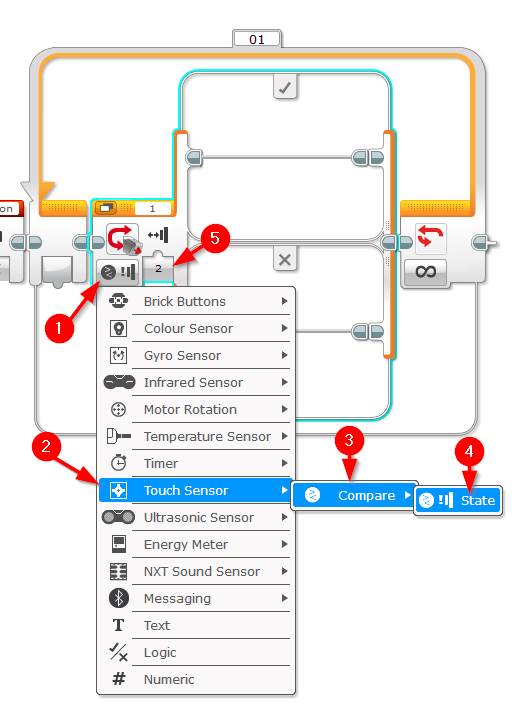 Lego Mindstorms EV3 Software - Touch Sensor Forwards and Backwards - Step 3