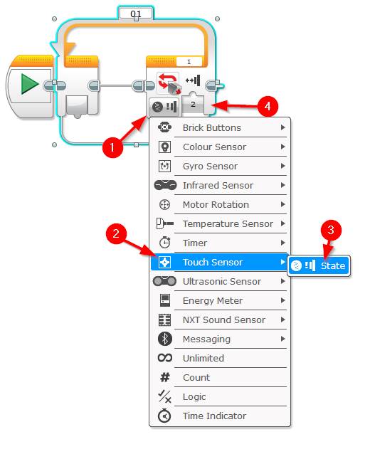 Lego Mindstorms EV3 Software - Touch Sensor Stop Robot - Step 1